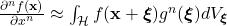  \frac{\partial^{n} f(\mathbf{x})}{\partial x^{n}} \approx \int_{\mathcal{H}} f(\mathbf{x}+\boldsymbol{\xi}) g^{n}(\boldsymbol{\xi}) d V_{\boldsymbol{\xi}} 